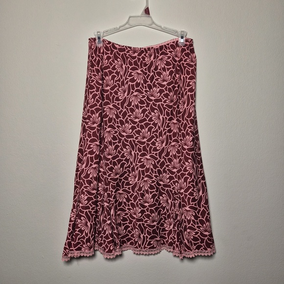 New York And Company Pink & Red Geometric Lotus Print Coquette Midi Skirt US 8 - Picture 1 of 3